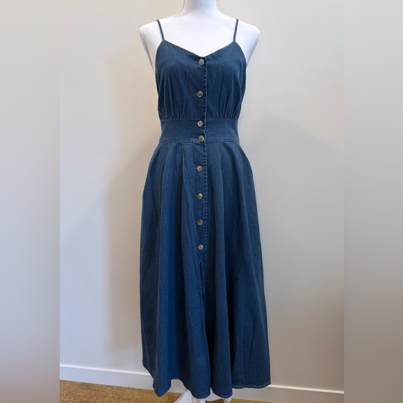 neon Dresses & Skirts - Romantic Denim Country Cowgirl Cottagecore Boho Strappy Dress size 10